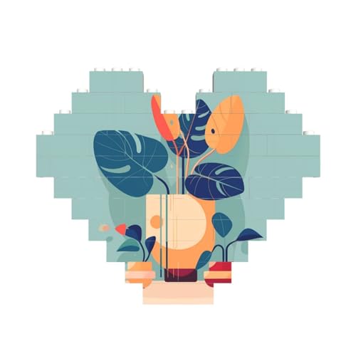 Blau-orangefarbener Schildkröten-Bambus-Druck, Baustein-Puzzle, Herzform, für Valentinstag, Geburtstag, Hochzeit von JaoXer