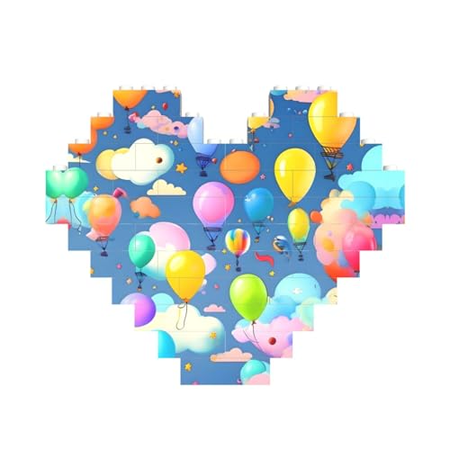 Bunte Luftballons Druck Baustein Block Puzzle Herzform - für Valentinstag, Geburtstag, Hochzeit von JaoXer