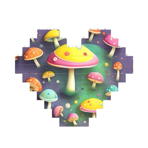 Bunter Traum-Pilz-Druck, Baustein-Puzzle, Herzform, für Valentinstag, Geburtstag, Hochzeit Bunter Traum-Pilz-Druck, Baustein-Puzzle, Herzform, für Valentinstag, Geburtstag, Hochzeit von JaoXer