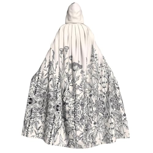 Floral Herbs Botanische Gravur Erwachsene Kapuzenumhang - Kostüm Cosplay Zauberer Motto Umhang - Perfekt für Halloween, Ostern & Karneval Partys von JaoXer