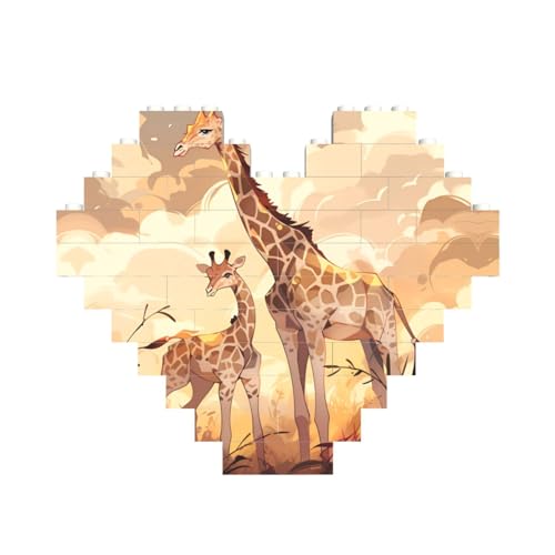 Giraffe Mutter und Kind Druck Baustein Block Puzzle Herzform â für Valentinstag, Geburtstag, Hochzeit von JaoXer