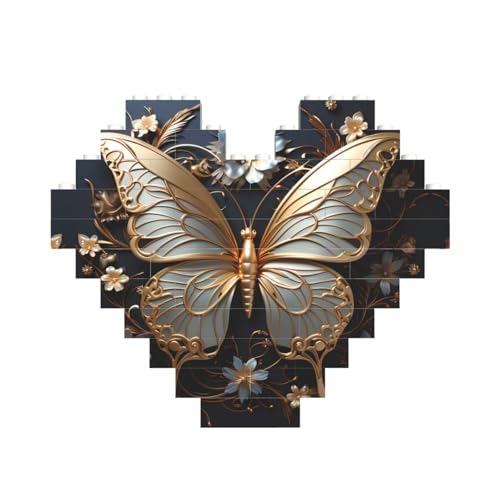 Gold Weiß Schmetterlinge Druck Baustein Block Puzzle Herzform â für Valentinstag, Geburtstag, Hochzeit von JaoXer