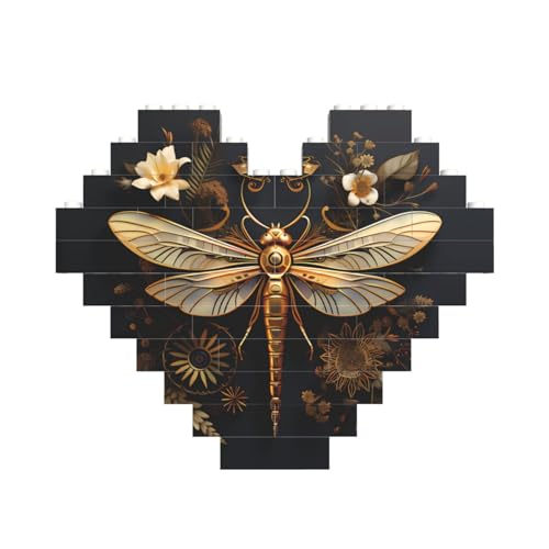 Goldenes exquisites Libellen-Druck-Baustein-Puzzle in Herzform für Valentinstag, Geburtstag, Hochzeit von JaoXer