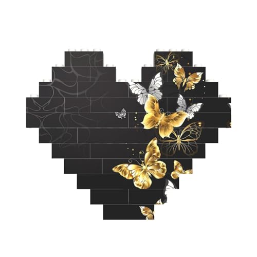 Goldfarbene weiße Schmetterlinge, schwarzer Druck, Baustein-Puzzle, Herzform, für Valentinstag, Geburtstag, Hochzeit Goldfarbene weiße Schmetterlinge, schwarzer Druck, Baustein-Puzzle, Herzform, für Valentinstag, Geburtstag, Hochzeit von JaoXer