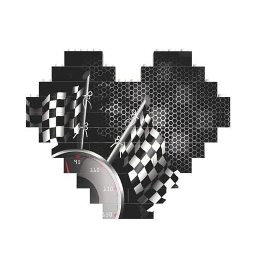 Karierte Flagge Racing Druck Baustein Block Puzzle Herzform â für Valentinstag, Geburtstag, Hochzeit von JaoXer