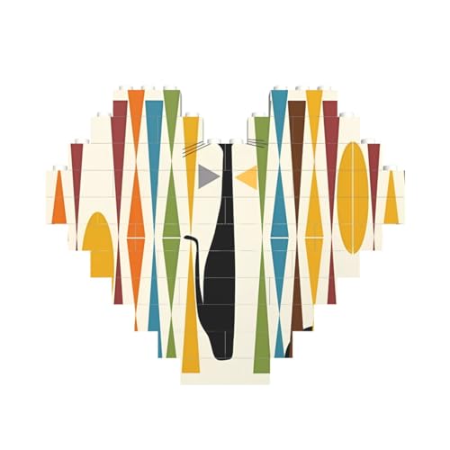 Mid-Century Modern Art Cat Print Building Brick Block Puzzle Heart Shaped â for Valentine's Day, Birthday, Wedding von JaoXer