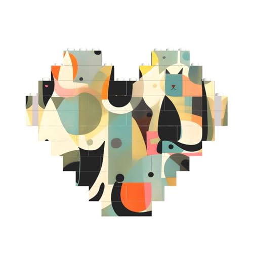 Mid-Century Modern Art Cat Print Building Brick Block Puzzle Heart Shaped â for Valentine's Day, Birthday, Wedding Mid-Century Modern Art Cat Print Building Brick Block Puzzle Heart Shaped â for Valentine's Day, Birthday, Wedding von JaoXer