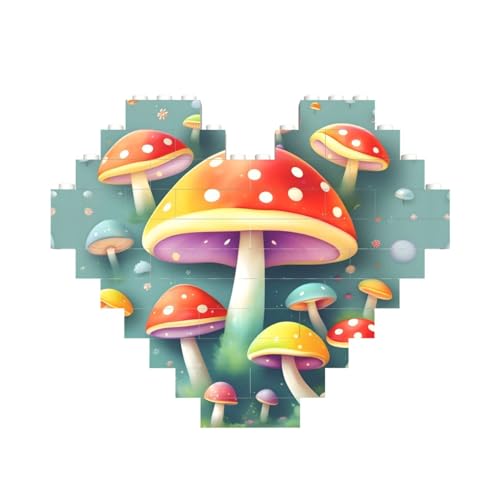Niedlicher farbiger Pilz-Druck, Baustein-Puzzle, herzförmig, für Valentinstag, Geburtstag, Hochzeit von JaoXer