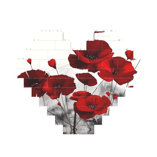 Roter Mohnblumen-Druck, Baustein-Puzzle, Herzform, für Valentinstag, Geburtstag, Hochzeit Roter Mohnblumen-Druck, Baustein-Puzzle, Herzform, für Valentinstag, Geburtstag, Hochzeit von JaoXer
