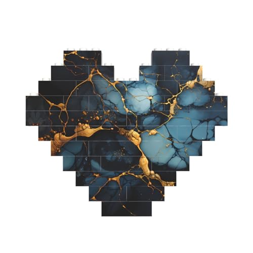Schwarz-goldener marmorierter Druck, Baustein-Puzzle, Herzform, für Valentinstag, Geburtstag, Hochzeit Schwarz-goldener marmorierter Druck, Baustein-Puzzle, Herzform, für Valentinstag, Geburtstag, Hochzeit von JaoXer