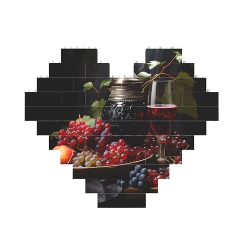 Trauben und Wein Druck Baustein Block Puzzle Herzform â für Valentinstag, Geburtstag, Hochzeit von JaoXer