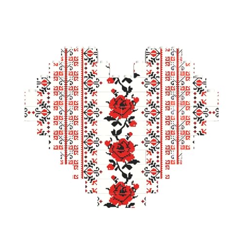 Ukrainischer Stickstil Rose Druck Baustein Block Puzzle Herzform â für Valentinstag, Geburtstag, Hochzeit von JaoXer
