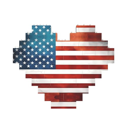 Vintage American USA Flagge Druck Baustein Block Puzzle Herzform â für Valentinstag, Geburtstag, Hochzeit von JaoXer