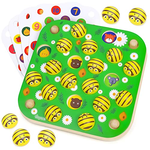Memory Spiel Holzpuzzle für Kinder, Bienen-Garten Montessori Spielzeug ab 3 4 5 Jahre mit 10 Lustigen Mustern, Holzspielzeug Motorikspielzeug Lernspielzeug Geschenk Für Mädchen Jungen von Japace