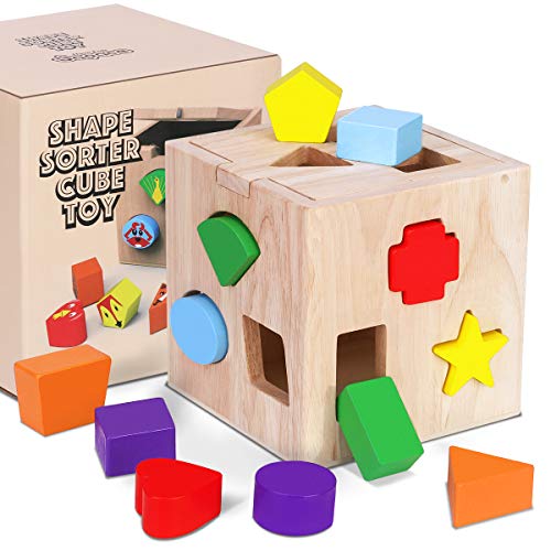 Steckwürfel aus Holz, Puzzle Steckbox für Kleinkinder, Motorikwürfel Steckspielzeug mit 12 Steckbausteinen, Holz-Würfel Lernspielzeug Formen und Tiere Steckspiel Spielbox ab 1 2 3 Jahr von Japace