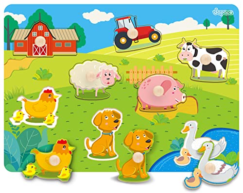 Tiere Holzpuzzle ab 1 2 3 Jahre Bauernhoftiere Holzspielzeug Steckpuzzle Holz ab 2 3 Jahre Montessori Spielzeug Kinderpuzzle Lernspielzeug Baby Puzzlec Motorikspielzeug Geschenk für Mädchen Junge von Japace