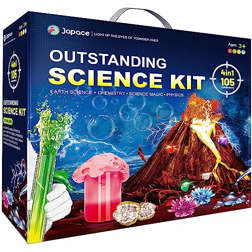 Japace 105 Experimente für Kinder, Experimentierkasten STEM Wissenschaft Spielzeug Geschenke für Jungen Mädchen, Chemie-Set, Kristalle Züchten, Edelstein Ausgrabung,Vulkanausbruch von Japace