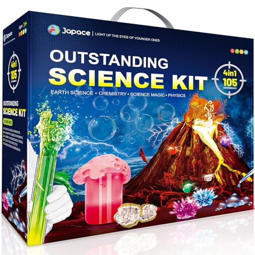 Japace 105 Experimente für Kinder, Experimentierkasten STEM Wissenschaft Spielzeug Geschenke für Jungen Mädchen, Chemie-Set, Kristalle Züchten, Edelstein Ausgrabung,Vulkanausbruch von Japace