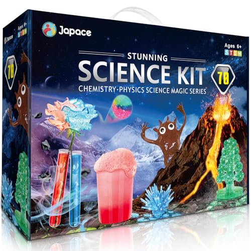 Japace 70 Experimente für Kinder, Wissenschaft Experimentierkasten Labor STEM Spielzeug 4-6-8-10-12 Jahre Geschenke für Jungen Mädchen, Chemie-Set, Kristalle Züchten, Vulkan, Gummiball von Japace