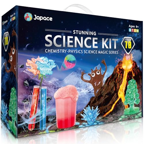 Japace 70 Experimente für Kinder, Wissenschaft Experimentierkasten Labor STEM Spielzeug 4-6-8-10-12 Jahre Geschenke für Jungen Mädchen, Chemie-Set, Kristalle Züchten, Vulkan, Gummiball von Japace