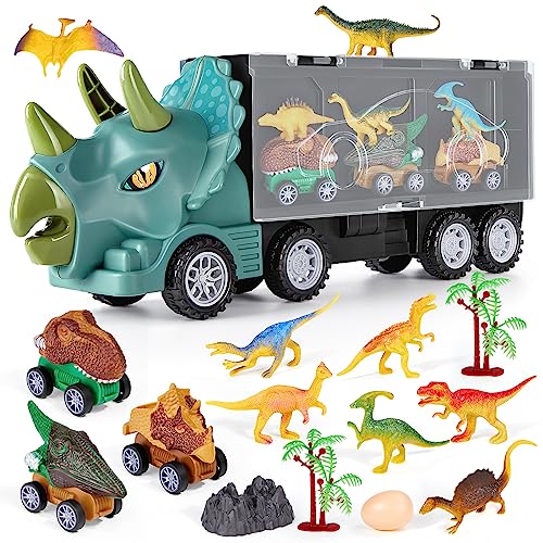 Japace Dinosaurier-LKW-Spielzeug für Kinder ab 3 4 5 Jahre,Triceratops Autotransporter Spielzeug mit 11 Dino Figuren,Jurassic Dinosaurier World,Dinosaurier Spielset Geschenk für Jungen Mädchen von Japace