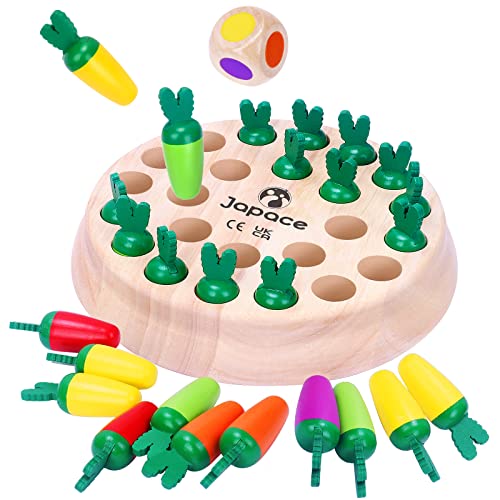 Japace Memory-Spiel aus Holz, Karotten Gedächtnis Schach Kinderspiel Lernspielzeug Fördert das Konzentration, Familien Brettspiel & Gesellschaftsspiel Montessori Spielzeug ab 3 4 5 Jahre von Japace