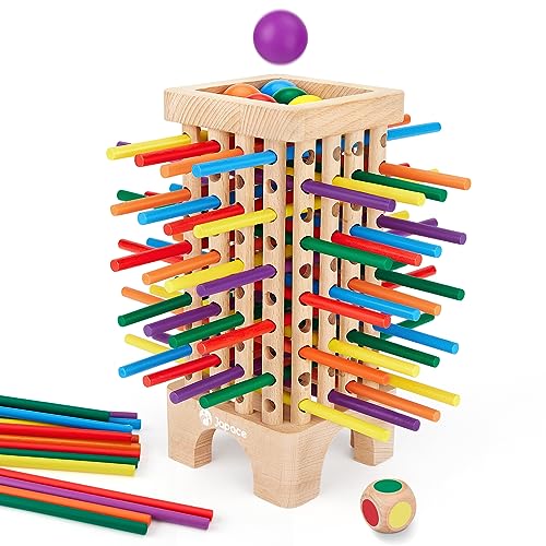 Japace Montessori Spiel Brettspiel aus Holz, 42 Stück Bunte Holzstäbchen Würfelspiel Mathematik Lernspielzeug ab 3 4 5 6 Jahre, Feinmotorik Spiel & Zählspielzeug Familienspiel Reisespiel für Kinder von Japace