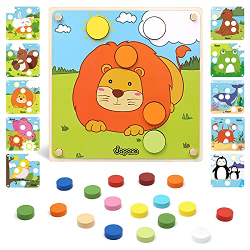 Japace Puzzle ab 1 2 3 Jahr, Mosaik Steckspiel Montessori Spielzeug Color Zuordnungsspiel mit 25 Bunten Bausteine & 10 Mustern, Pädagogische Steckspielzeug Motorikspielzeug Geschenk für Kinder von Japace