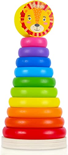 Japace Regenbogen Stapelturm Holz, Klassische Farbring Pyramide Stapelspielzeug mit 10-teilig Ringen, Baby Sortieren Stapeln Montessori Spielzeug ab 1 Jahre Geburtstag Geschenk für Jungen Mädchen von Japace