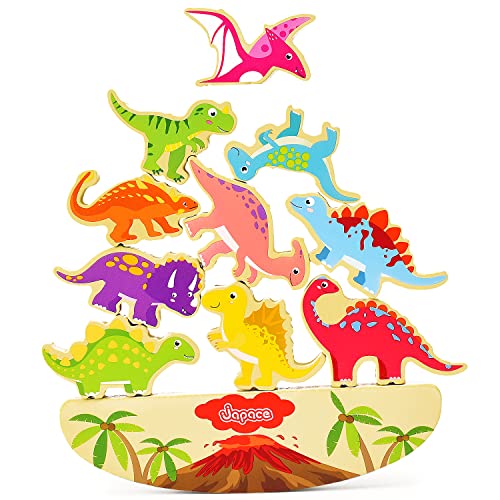 Japace Stapelspiel ab 3 Jahre Dinosaurier Spielzeug, Kinder Holzspielzeug Montessori Spielzeug ab 3 4 5 6 Jahre Balancieren Stapelspielzeug Motorikspielzeug Lernspiele Geschenke für Mädchen Junge von Japace