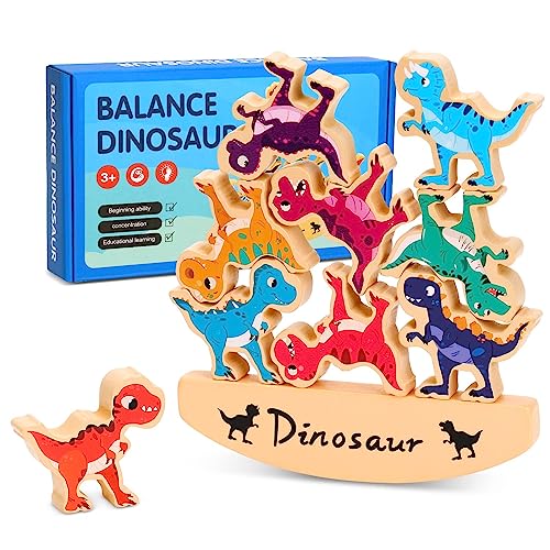 Japace Stapelspiel ab 3 Jahre Holzspielzeug, Dinosaurier Spielzeug ab 3 4 5 Jahre Montessori Spielzeug für Kinder ab 3-5 Jahre Balancieren Motorikspielzeug Stapelspielzeug Geschenk für Junge Mädchen von Japace
