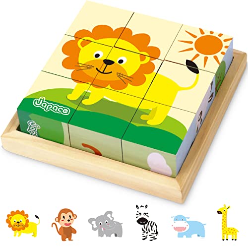 Japace Würfelpuzzle Holz, 3D Bilderwürfel Puzzlespiele 6 in 1 Tier-Motive Holzpuzzle Montessori Spielzeug für Kinder ab 1 2 3 4 Jahren, Lernspielzeug Holzspielzeug für Jungen und Mädchen von Japace