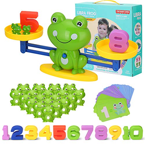 Mathe Waage Montessori Spielzeug, Zählen und Rechnen Lernen Frosch Lernspielzeug Balance Geschicklichkeit mit Waage und Numer Karte Frühen Bildung für Kinder ab 2 3 4 Jahre von Japace
