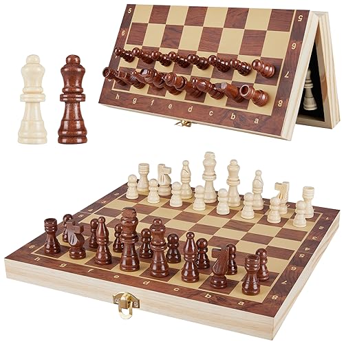 Schachspiel Magnetisch Holz, Klappbar Schachbrett Hochwertig Schach, Tragbares und Faltbares Chess Board Set für Kinder und Erwachsene Draußen und Reisen Familie Party von Japace