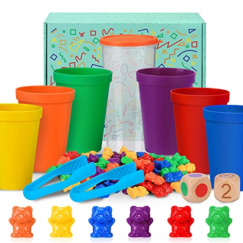 Zählbären Set Montessori Mathe Spielzeug für Kinder, 71 Stück Bunte Regenbogen Zählen Bären Spiel mit Passenden Sortierbechern Nummer Farberkennung Stapelspielzeug Lernspielzeug für Kleinkinder von Japace