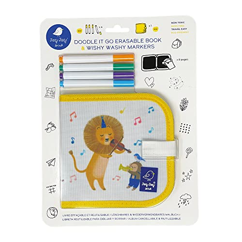 Jaq Jaq Bird Abwischbares Kreidemalbuch, Mini-Malbuch Löwe inkl. 4 Wishy Washy Stiften, für Kinder ab 3 Jahren, wiederverwendbares Zeichenbrett für daheim und unterwegs von Jaq Jaq Bird