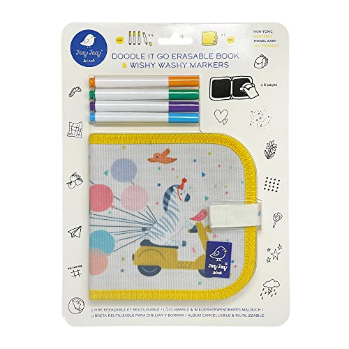 Jaq Jaq Bird Abwischbares Kreidemalbuch, Mini-Malbuch Zebra inkl. 4 Wishy Washy Stiften, für Kinder ab 3 Jahren, wiederverwendbares Zeichenbrett für daheim und unterwegs von Jaq Jaq Bird