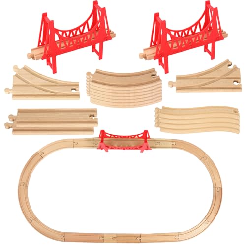 JarThenaAMCS 24-teiliges Holz-Zugschienen-Erweiterungsset, Hängebrücken, Holzeisenbahnverbinder und Adapter für die meisten großen Spielzeugbahnschienen, Eisenbahnzubehör von JarThenaAMCS