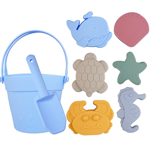 JasCherry Sandspielzeug Set, Kinder Sandkasten Spielzeug, Sandspielzeug ab 1 Jahr mit Eimer, Sandformen, Schaufeln Strand Outdoor Spiele für Jungen Mädchen(Himmelblau) von JasCherry