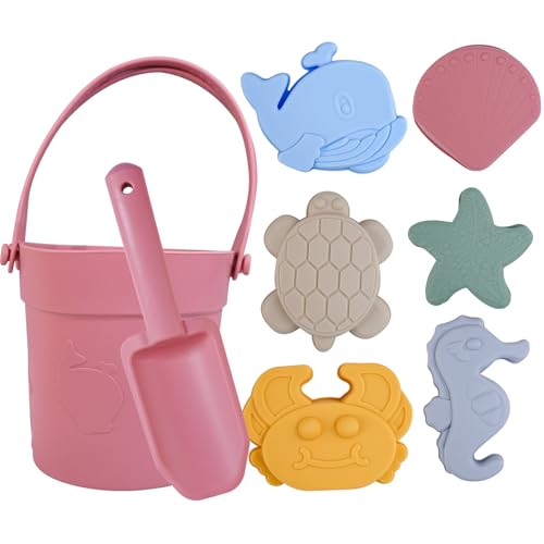 JasCherry Sandspielzeug Strandspielzeug Kinder, 8Pcs Sandkasten Spielzeug Kinder mit Strandeimer, Sandförmchen, Sandformen, Gartenspielzeug ab 2 3 4 5 Jahre Mädchen Junge(Bordeauxrot) von JasCherry