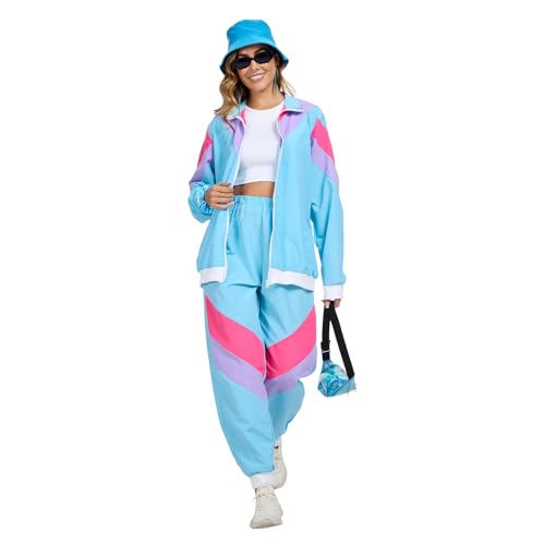 JasGood 80er 90er Retro-Stil Jahre Outfit, Cosplay Kostüm 80er Jahre Trainingsanzug Disco, Jacke und Hose, Jogginganzug, Karneval Kostüm von JasGood