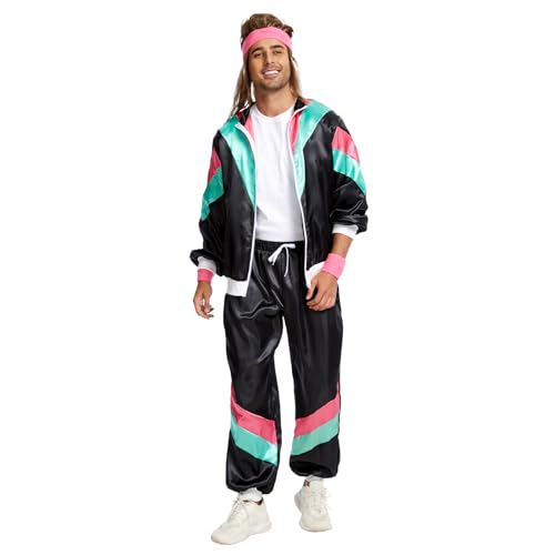 JasGood Trainingsanzug 80er Jahre Outfit für Herren und Damen Hosenanzug, 90er Jahre Jogging Anzug, Retro Jahre Kostüm für Erwachsene, Jahre Trainingsanzug für Karneval Cosplay von JasGood