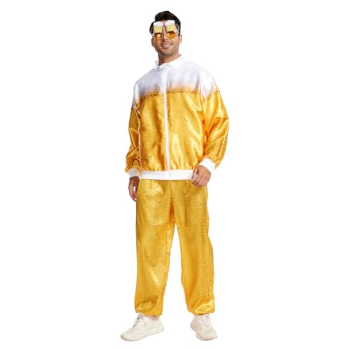 JasGood 80er 90er Kostüm Trainingsanzug Jacke Hose Party Accessoires, 80er Jahre Outfit Retro Anzug Karneval Kostüm Herren für Faschings kostüm Karneval von JasGood