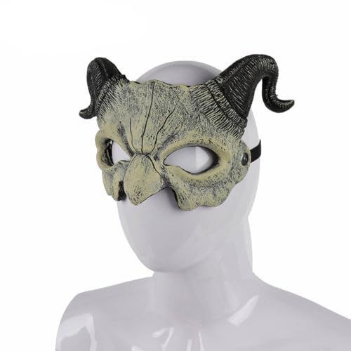Jascatin Halloween Schaf Horn Teufel Maske Maskerade Schaumstoff Maske Scary Halb Gesichtsmaske für Cosplay Kostüm (Beige) von Jascatin