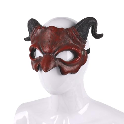 Jascatin Halloween Schaf Horn Teufel Maske Maskerade Schaumstoff Maske Scary Halb Gesichtsmaske für Cosplay Kostüm (Rot) von Jascatin