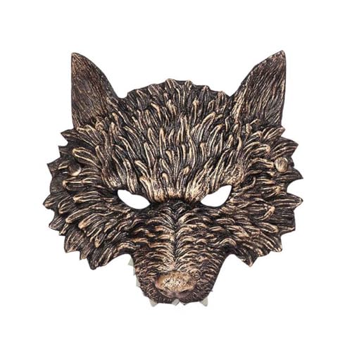Jascatin Tier Wolf Maske Halloween Halbgesicht Werwolf Maske Wolf Kopfschmuck 3D Maskerade Cosplay Kostüm für Herren (Braun) von Jascatin