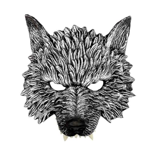 Jascatin Tier Wolf Maske Halloween Halbgesicht Werwolf Maske Wolf Kopfschmuck 3D Maskerade Cosplay Kostüm für Herren (Grau) von Jascatin