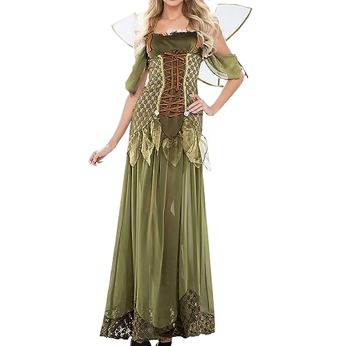 Jaskdconsy Halloween Kostüm Damen mittelalter kleid mädchen kostüm mittelalter damen gothic kleidung damen mittelalter kleider Kostüm Damen Halloween Gruselig (Green, XL) von Jaskdconsy