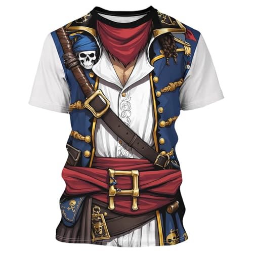 Jaskdconsy Kinder Piraten Kostüm T-Shirt - Lustiges Oberteil mit Realistischem 3D-Druck | Einfache Verkleidung für Karneval und Mottopartys von Jaskdconsy