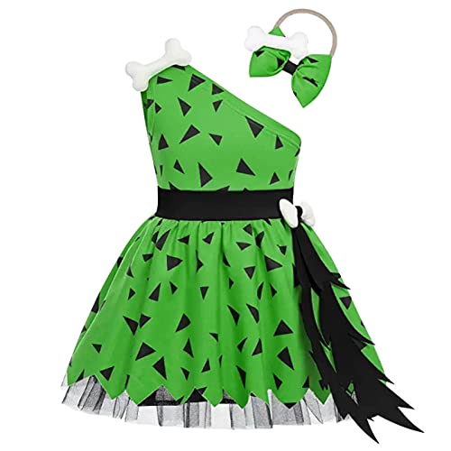 Kinder Baby Mädchen Jungen Steinzeit Feuerstein Kostüm Halloween Karneval Cosplay Faschingskostüme Mode Tüllkleid,ärmellos Prinzessin Kleid mit Stirnband,Sommer Fotoshooting Outfit Babybekleidung von Jaskdconsy